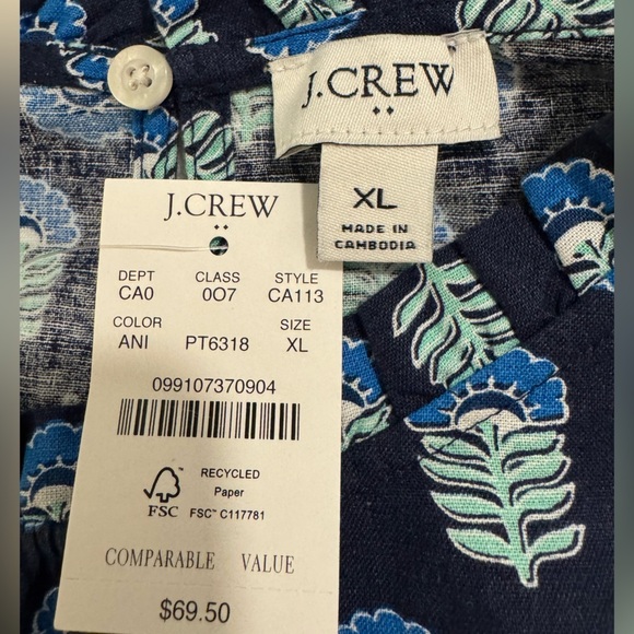 J.Crew linen cotton blend blue summer top size XL. NEW W/TAG - Picture 5 of 8